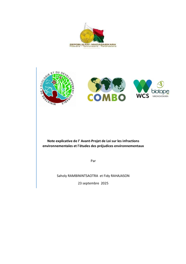 Note explicative de l’Avant-Projet de Loi sur les infractions environnementales à Madagascar et l’études des préjudices environnementaux